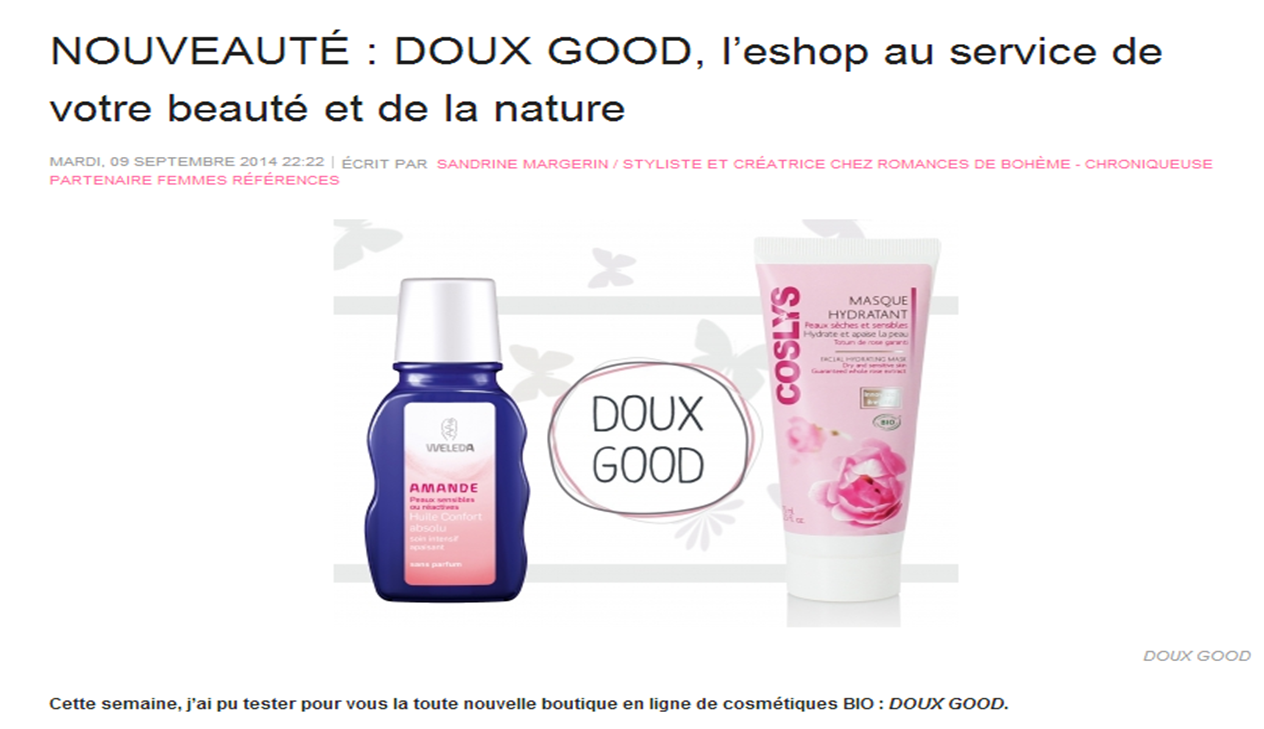 Site Femmes References présente Doux Good, la référence de la cosmétique française.