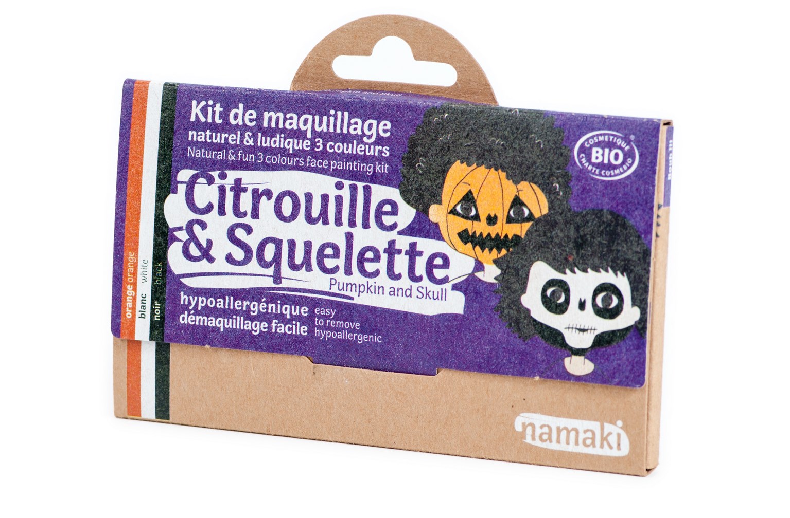 kit de maquillage bio Namaki 3 couleurs Citrouille et Squelette, maquillage déguisement bio