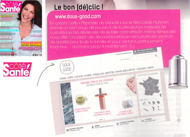 Doux Good, cosmétique bio en ligne, dans Côté Santé - Mars 2015
